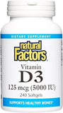Natural Factors Vitamin D3 5000 IU - 240 Softgels (Multi-Pack)