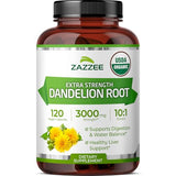 Zazzee USDA Organic Dandelion Root 10:1 Extract | 3000 mg Strength | 120 Capsules