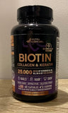 Biotin 25000 mcg, Collagen & Keratin Complex for Hair Growth, Skin & Nails (60 Capsules)