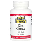 Natural Factors Zinc Citrate Tablets - Immune Support & Skin Health - 90 Tablets