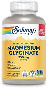 Solaray Magnesium Glycinate Fully Chelated Bisglycinate With Bioperine 30 Servings 120 Vegcaps
