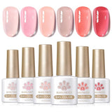 Born Pretty Jelly Gel Nail Polish Set - Sheer Nude Pink & Crystal Transparent Gel Varnish (6 x 10ML)