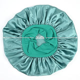 2 Pcs Silk Bonnet for Women - Curly Hair Shower Cap with Elastic Band (Green & Black)