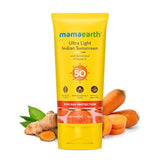 Mamaearth Ultra Light Indian Sunscreen SPF 50 PA ++++ - Carrot Seed & Turmeric, No White Cast, 80g