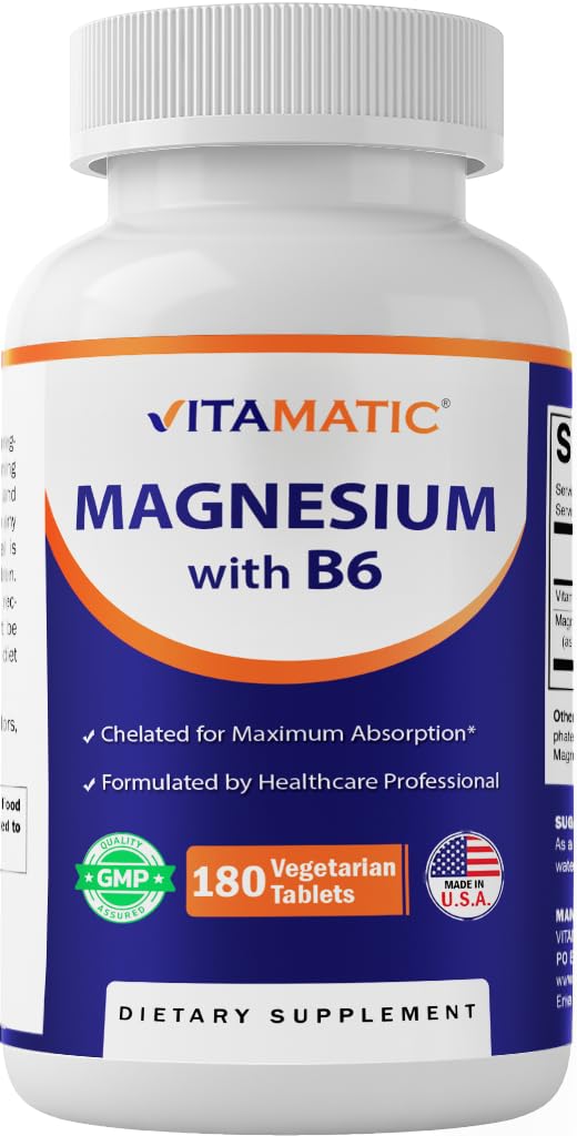 Vitamatic Magnesium Glycinate 500mg - 180 Vegetarian Tablets with B6