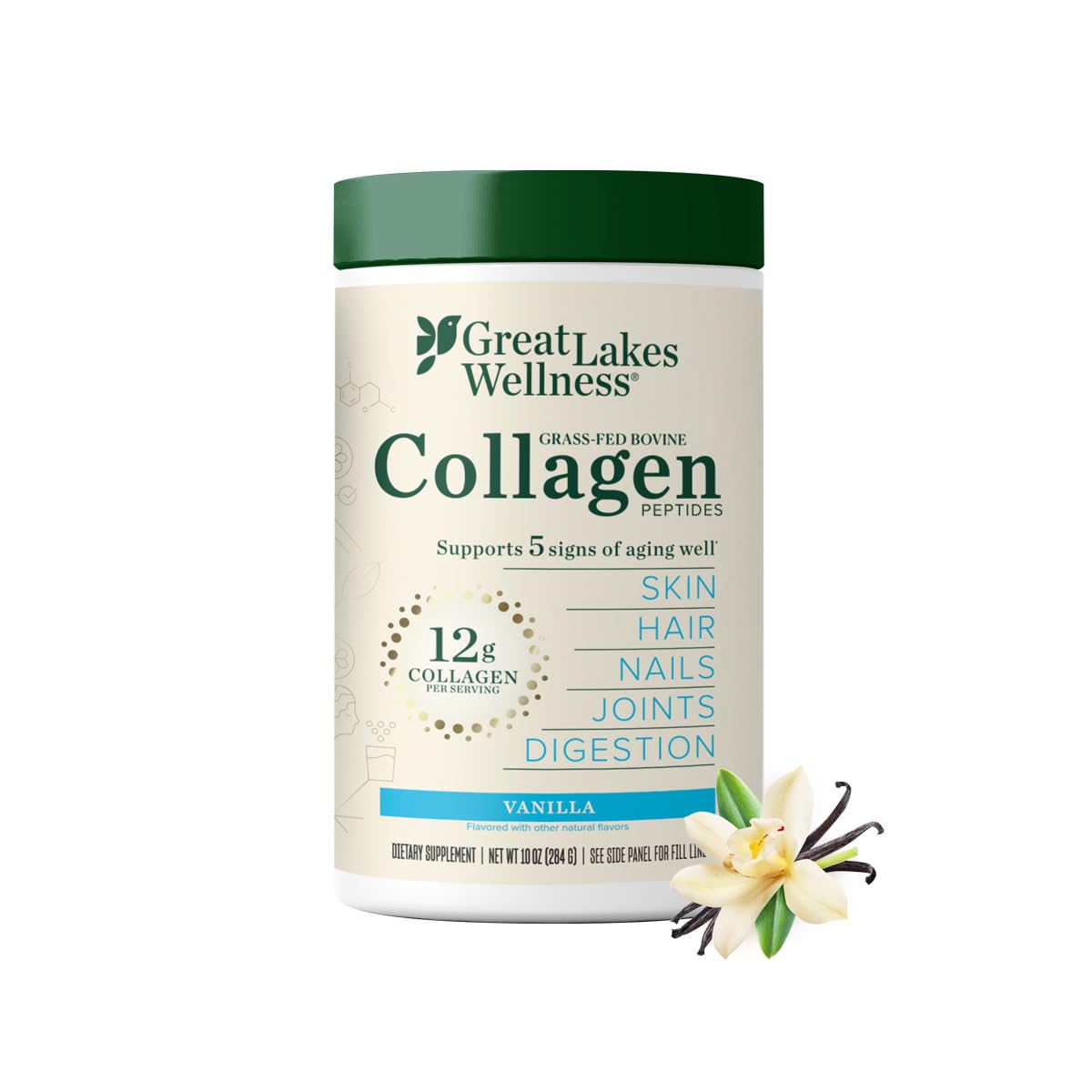 Great Lakes Wellness Collagen Hydrolysate - Vanilla Flavored Beef Protein Powder - 10 oz Can