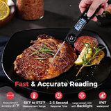 Digital Instant Read Meat Thermometer - Waterproof with Backlight (Black)