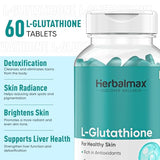 Herbal Max L-Glutathione 1000mg Tablets for Radiant Skin Glow & Lightening, 60 Count