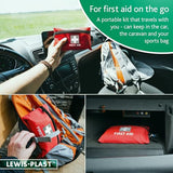 Lewis-Plast Premium 92 Piece First Aid Kit - Compact Safety Essentials for Home, Travel, Car, Camping & Outdoor Activities - Small Red