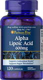 Puritan's Pride Alpha Lipoic Acid 600mg - 120 Capsules for Antioxidant Support & Brain Health