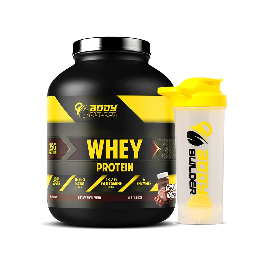 Body Builder 100% Whey Protein with Protein Shaker - Chocolate Hazelnut, 4 LB