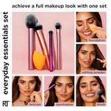 Real Techniques Everyday Essentials 2.0 Makeup Brush Set with Miracle Complexion Sponge | 5-Piece Multi-Tasking Brush Set
