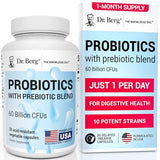 Dr. Berg's Probiotic Capsules - 60 Billion CFU with 10 Strains & Prebiotics - Digestive Health Support - 30 Capsules
