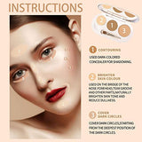 Full Coverage Concealer & Contour Palette - 3 Colors Cream Contour, Highlighter & Bronzer Makeup Kit
