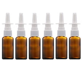 QUUPY 6Pcs 15ml Glass Nasal Spray Bottles - Fine Mist Brown Pump Containers