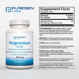 Puregen Labs Magnesium 400mg High Potency Supplement for Immune Support & Muscle Recovery