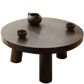 Small Round Wood Coffee Table - Low Living Room Side Table (Dark Brown/Bay Brown)