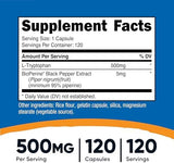 Nutricost L-Tryptophan 500mg with BioPerine - 120 Capsules