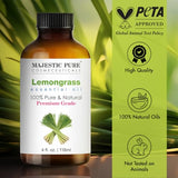 MAJESTIC PURE Lemongrass Essential Oil – 100% Pure & Natural, 4 fl oz for Diffusers, Aromatherapy, Massage & Skincare