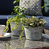 WHW Whole House Worlds Acanthus Embossed Oval Planters Set of 2 - Green & Grey with White Vintage Patina