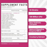 Probiotics for Women - 120 Billion CFU, 34 Strains, Prebiotics, Digestive Enzymes & Cranberry - 30ct