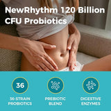 NewRhythm Extra Strength Probiotics 120 Billion CFU - 36 Strains with Prebiotics & Enzymes, Targeted Release