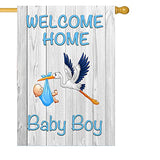 NISEVAN Welcome Home Baby Boy Garden Flag (Blue Stork, 12.5x18 Inch)