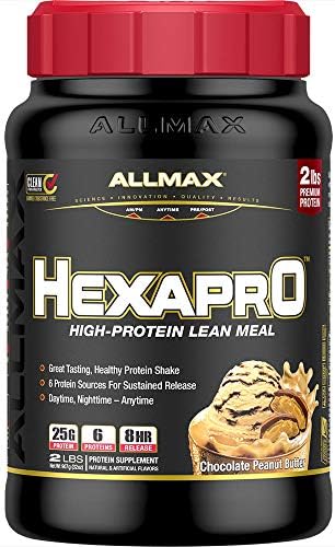 ALLMAX Hexapro Lean Protein Meal in Chocolate Peanut Butter flavor, 5 lbs, high-protein powder for muscle support and recovery.