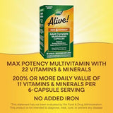 Nature's Way Alive Max6 Potency Adult Complete Multivitamin, Vitamins A,C, E & B-Vitamins Including Methyl B12 & Folate, Supports Energy Metabolism*, No Added Iron, 90 Capsules (Packaging May Vary)