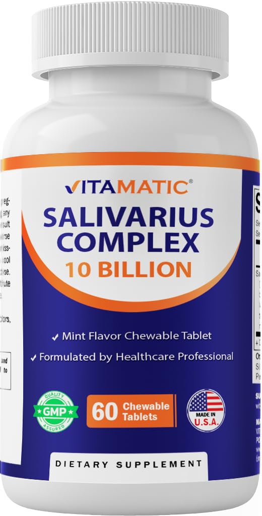 Vitamatic Salivarius Complex 10 Billion Mint Chewable Probiotics for Oral Health - 60 Count