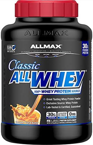 ALLMAX Classic AllWhey 100% Whey Protein in Chocolate Peanut Butter flavor, 5 lbs tub for muscle recovery and growth