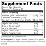 NATURELO Vegan Iron Supplement with Whole Food Vitamin C - 90 Mini Capsules