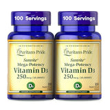 Puritan's Pride Vitamin D3 10,000 IU - Twin Pack 200 Capsules - Bone & Immune Support