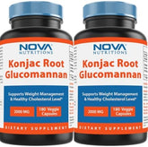 Nova Nutritions 2 Pack Konjac Root Glucomannan Capsules 2000 mg/Serving Veggie Caps 180 Count (Total 360 Capsules)