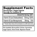 EVLution Nutrition Vitamin D3 + K2 - Immune & Bone Support - 60 Capsules