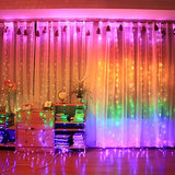 Fawoonu 10 X 9FT 280LEDs Rainbow Curtain String Lights - 8 Modes Remote Control Copper Wire Waterfall Fairy Lights for Wedding, Party, and Home Decor