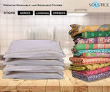 SOLSTICE Cotton Saree Storage Bags with Zip Closure (Set of 12) – Big Size Wardrobe Organizer