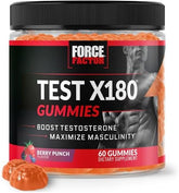 Force Factor Test X180 Gummies Testosterone Booster for Men with Tongkat Ali, Horny Goat Weed, Tribulus Terrestris, Fenugreek, & Black Maca, Supplement Men, Berry Punch, 60 Gummies, 1-Pack