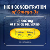 Triple Strength Omega 3 Fish Oil 3600mg - 1300mg EPA/860mg DHA (120 Softgels)