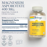 Solaray Magnesium Aspartate 400mg - 180 Vegan Capsules for Muscle & Nerve Support