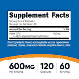 Nutricost Alpha GPC 600mg - 120 Vegetarian Capsules | Non-GMO, Gluten Free | Cognitive Support & Brain Health