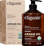 Cliganic 100% Pure Organic Argan Oil with Pump (16 oz) - Bulk for Hair, Face & Skin