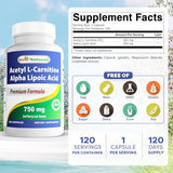 Best Naturals Acetyl L-Carnitine & Alpha Lipoic Acid 750mg - 120 Capsules
