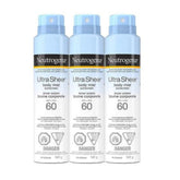 Neutrogena Ultra Sheer SPF 60 Body Mist Sunscreen Spray - Sky Purple (Pack of 3) - 141g Each