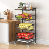 4-Tier Adjustable Fruit & Vegetable Kitchen Storage Cart with Wood Top & Wheels