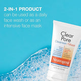 Neutrogena Clear Pore 2-in-1 Facial Cleanser & Face Mask with Kaolin, Bentonite Clay & 3.5% Benzoyl Peroxide, 4.2 fl. oz, 3 Pack