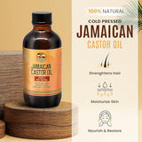 JAMAICAN Ambre Amber Organic Castor Oil - Cold Pressed, 4 fl oz/118 ml - For Hair Strength, Growth, Eyelashes, Eyebrows, Scalp Health and Daily Moisturizing