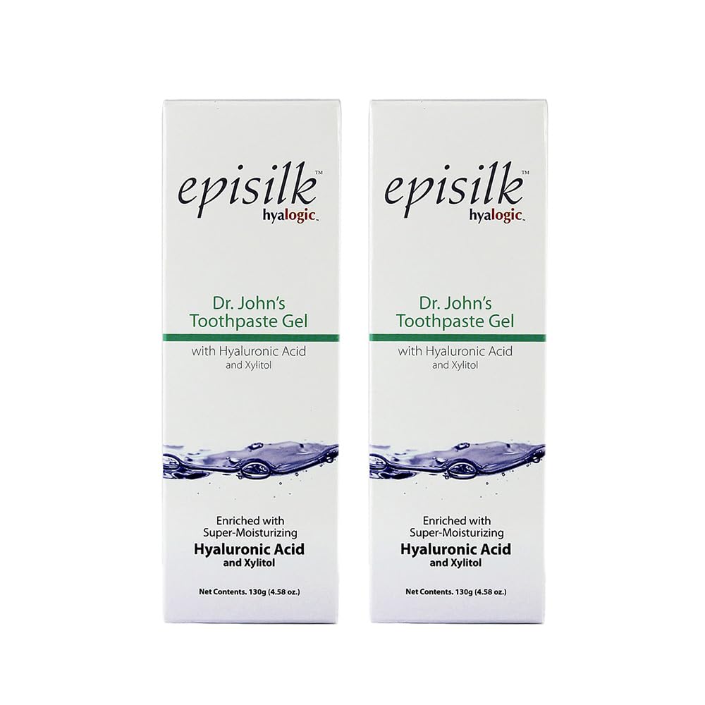 Hyalogic Dr. John’s Natural Toothpaste Gel (2-Pack) with Hyaluronic Acid & Xylitol - Gentle Whitening, Fresh Mint, Vegan (4.58 oz / 130g)