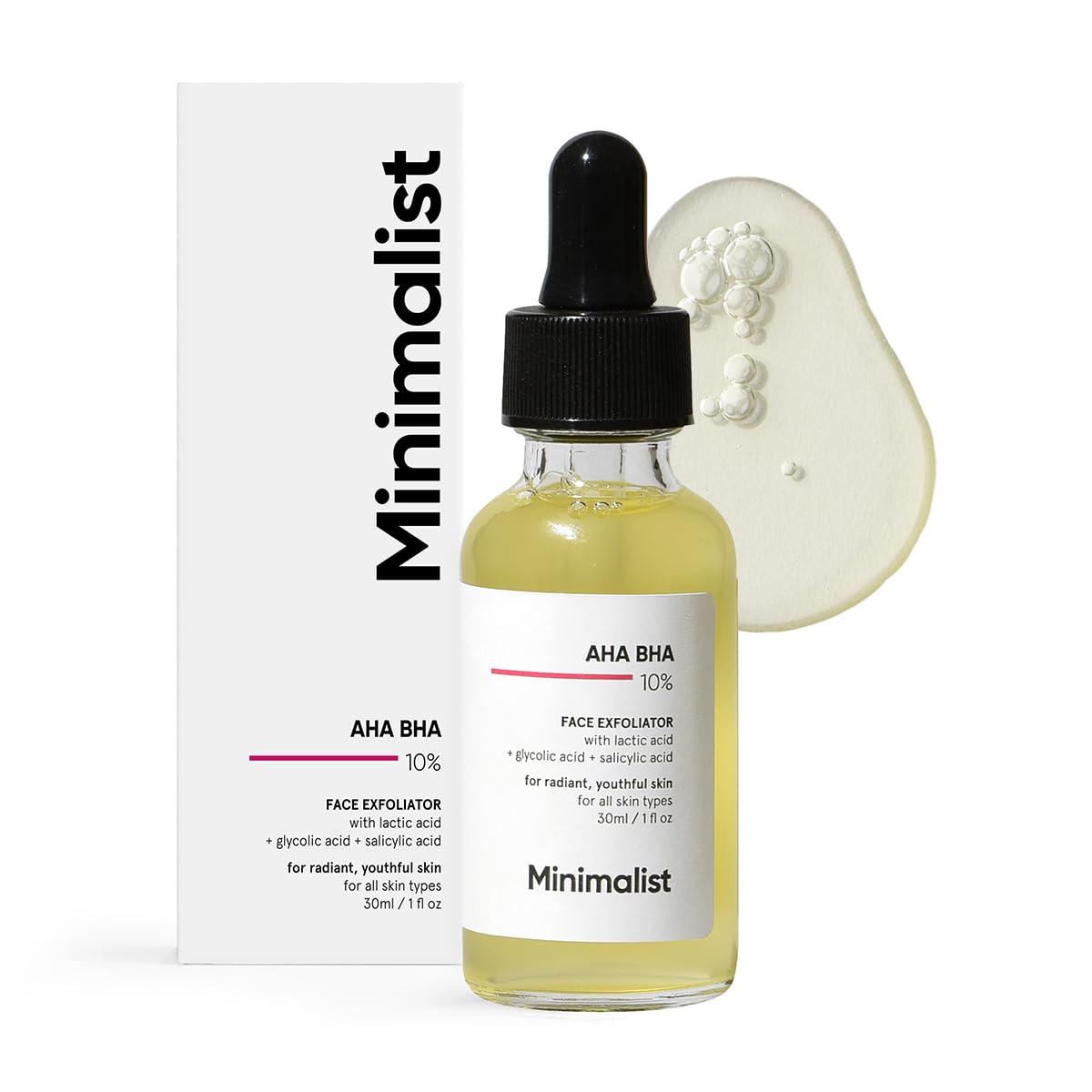 Minimalist 10% AHA BHA Exfoliating Serum for Beginners - Lactic Acid, Glycolic Acid & Salicylic Acid