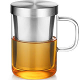 ecooe Borosilicate Glass Tea Mug with Stainless Steel Infuser & Lid - 500mL